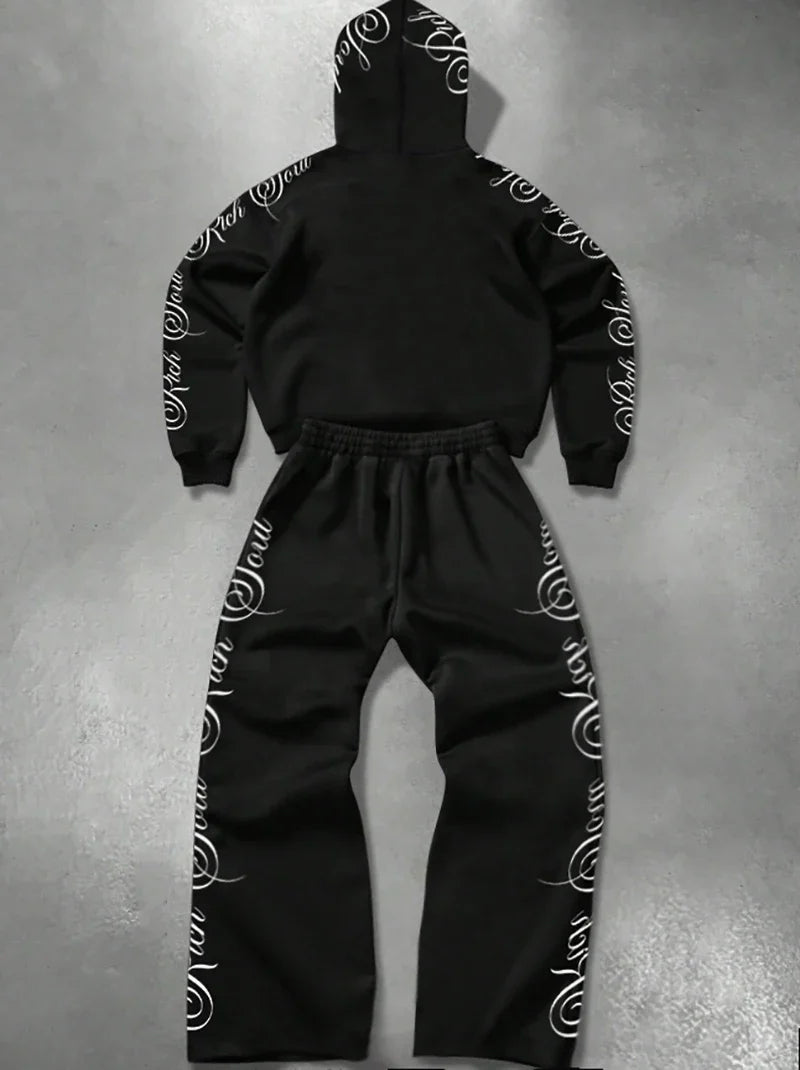 Trendy Floral Hoodie Set for Men